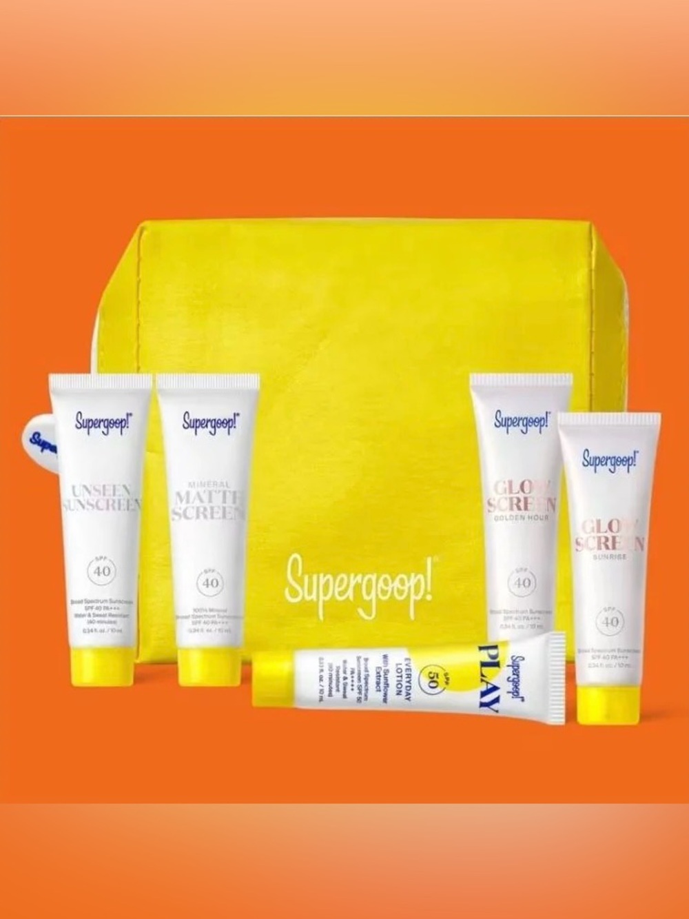 Supergoop Set Sunscreen Bundle Bag Matte Screen Unseen Glow Screen Play SPF NWW